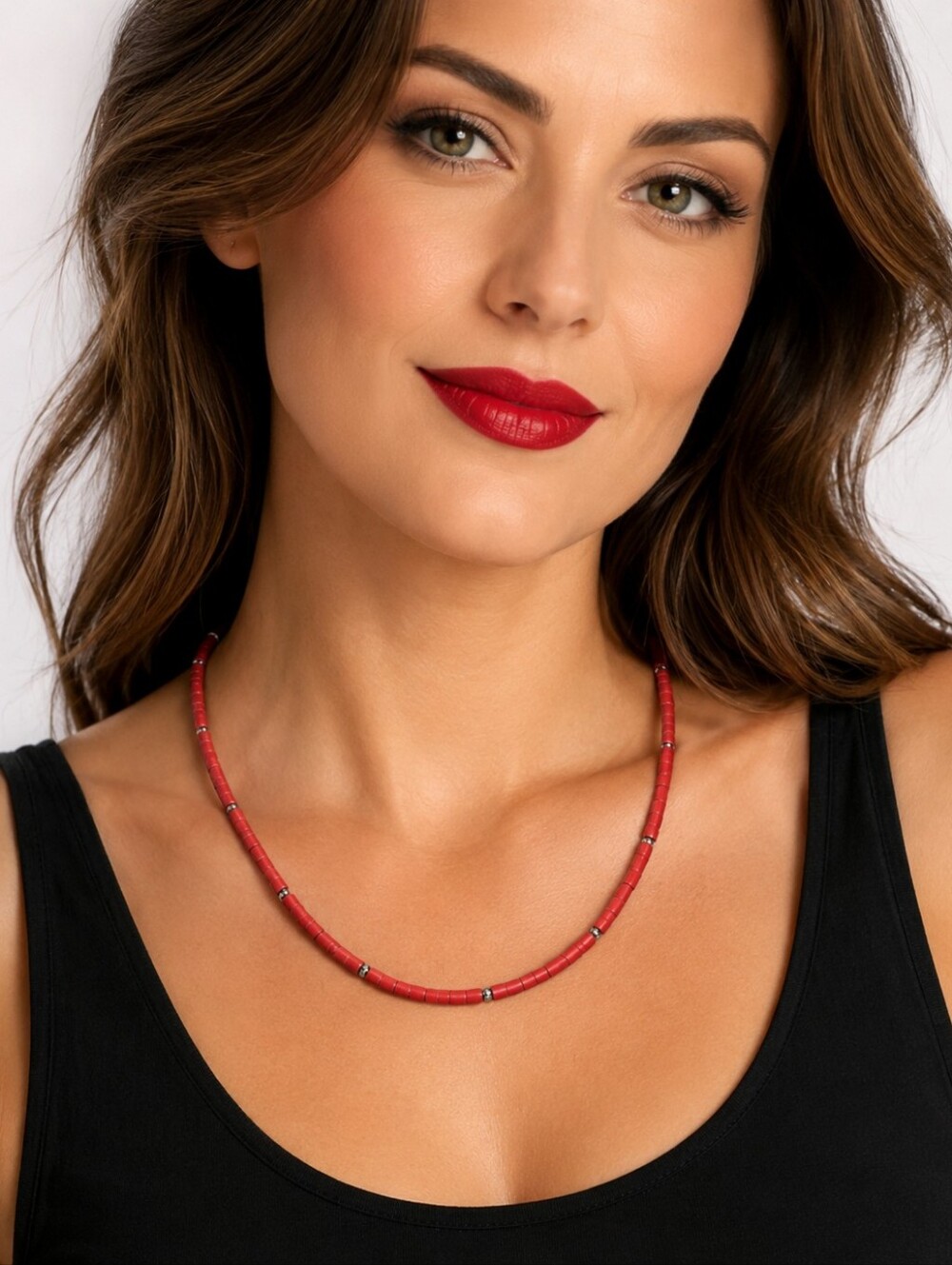 Signed Vintage Liz Claiborne Red Bead Necklace
